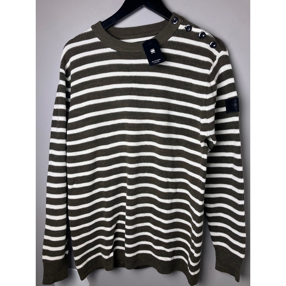 G-Star Raw NWT Mens Dadin Stripe R Knit Sweater Forest Night Green L D03527